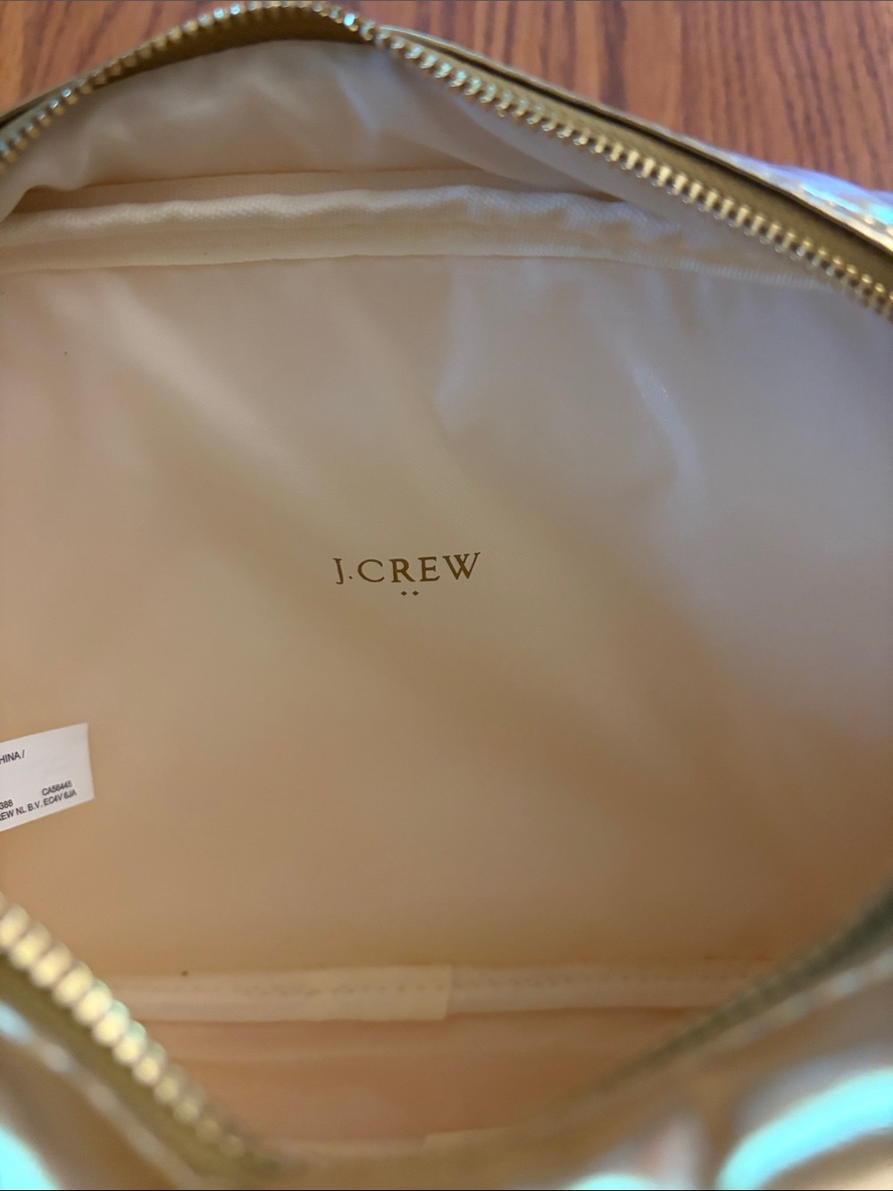 J. Crew two piece Shiny Metallic Gold Cosmetic Travel Pouch - Picture 3 of 5
